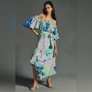 NWT Anthropologie x Oopscool Off-The-Shoulder Printed Dress, Size XS